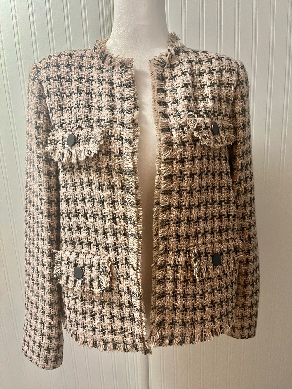 Gerry Weber Pink and Grey Tweed Fringe Jacket